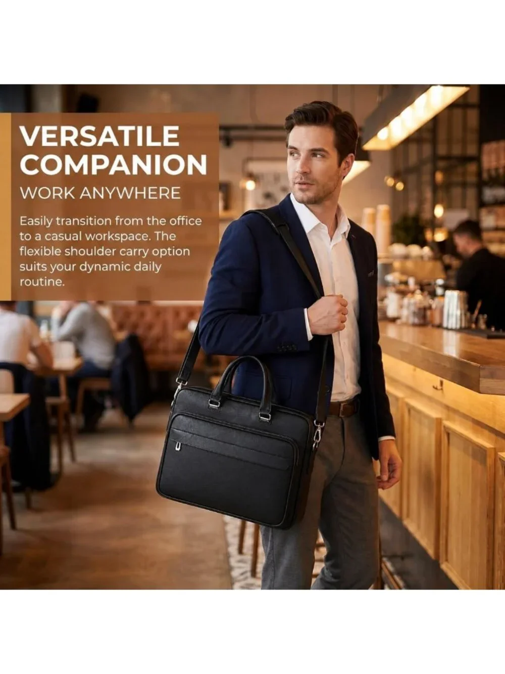 Stylish Water-Resistant Men's Leather Laptop Bag, 15